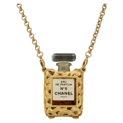 Chanel CC No.5 Perfume Bottle Pendant Metal with Crystals, Gold, Metal, Necklace