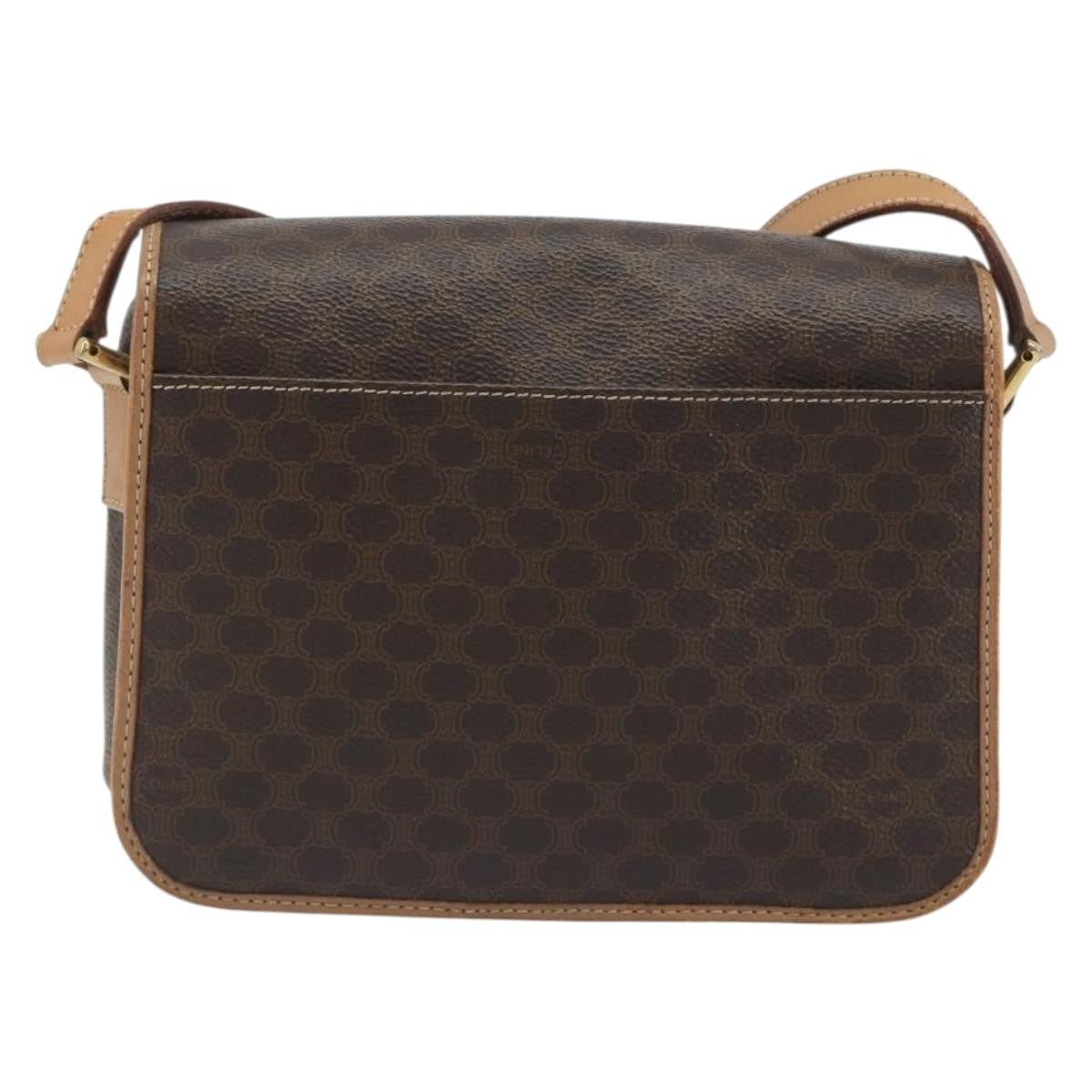 Celine Vintage Macadam Circle Logo Canvas and Leather, Brown, Canvas, Shoulder Bag