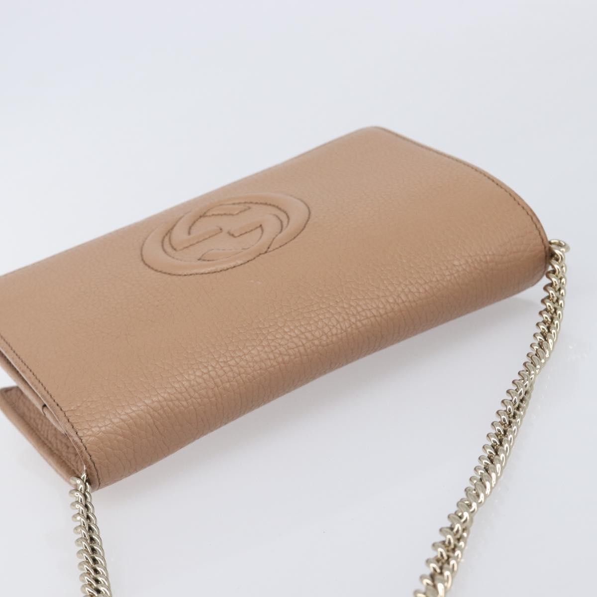 Gucci Soho Wallet on Chain Leather, Beige, Leather, Shoulder Bag
