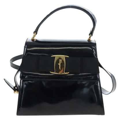 Salvatore Ferragamo Vala Patent Leather, Black, Patent Leather, Shoulder Bag
