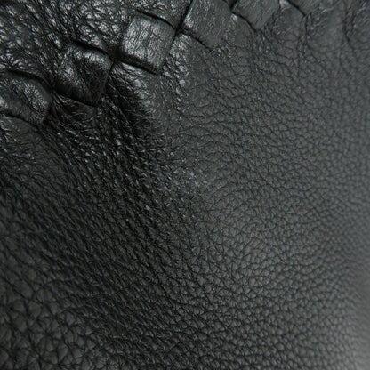 Bottega Veneta A-Shape Leather with Intrecciato Detail, Black, Leather, Tote Bag