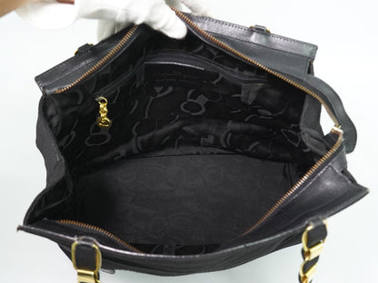Salvatore Ferragamo Vala Chain Canvas, Black, Canvas, Shoulder Bag
