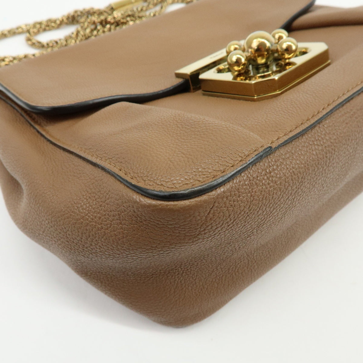 Chloe Elsie Chain Leather, Brown, Leather, Shoulder Bag