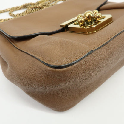 Chloe Elsie Chain Leather, Brown, Leather, Shoulder Bag