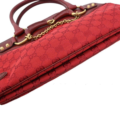 Gucci Horsebit Bracket GG Canvas, Red, Canvas, Tote Bag