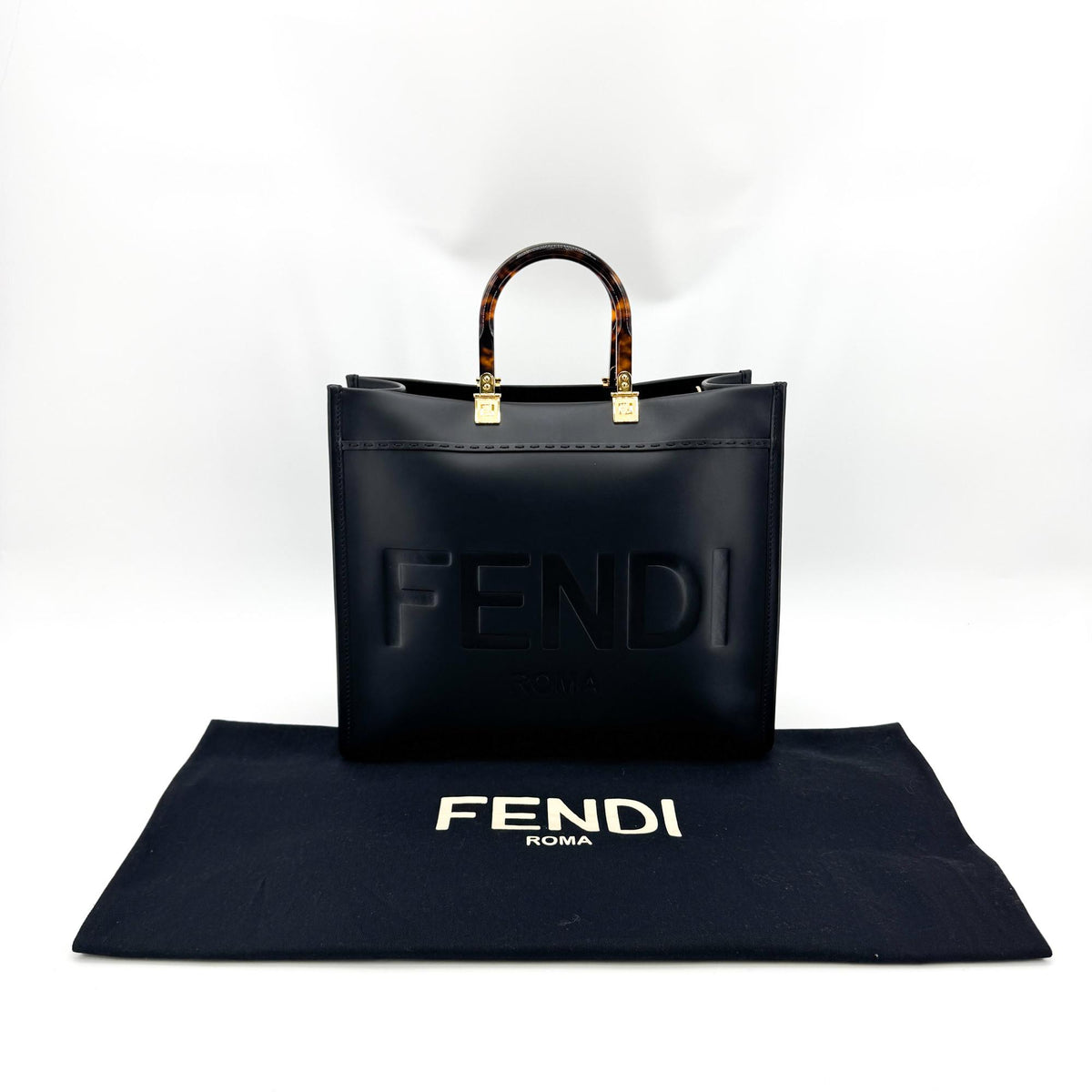Fendi Sunshine Shopper Leather, Black, Leather, Tote Bag