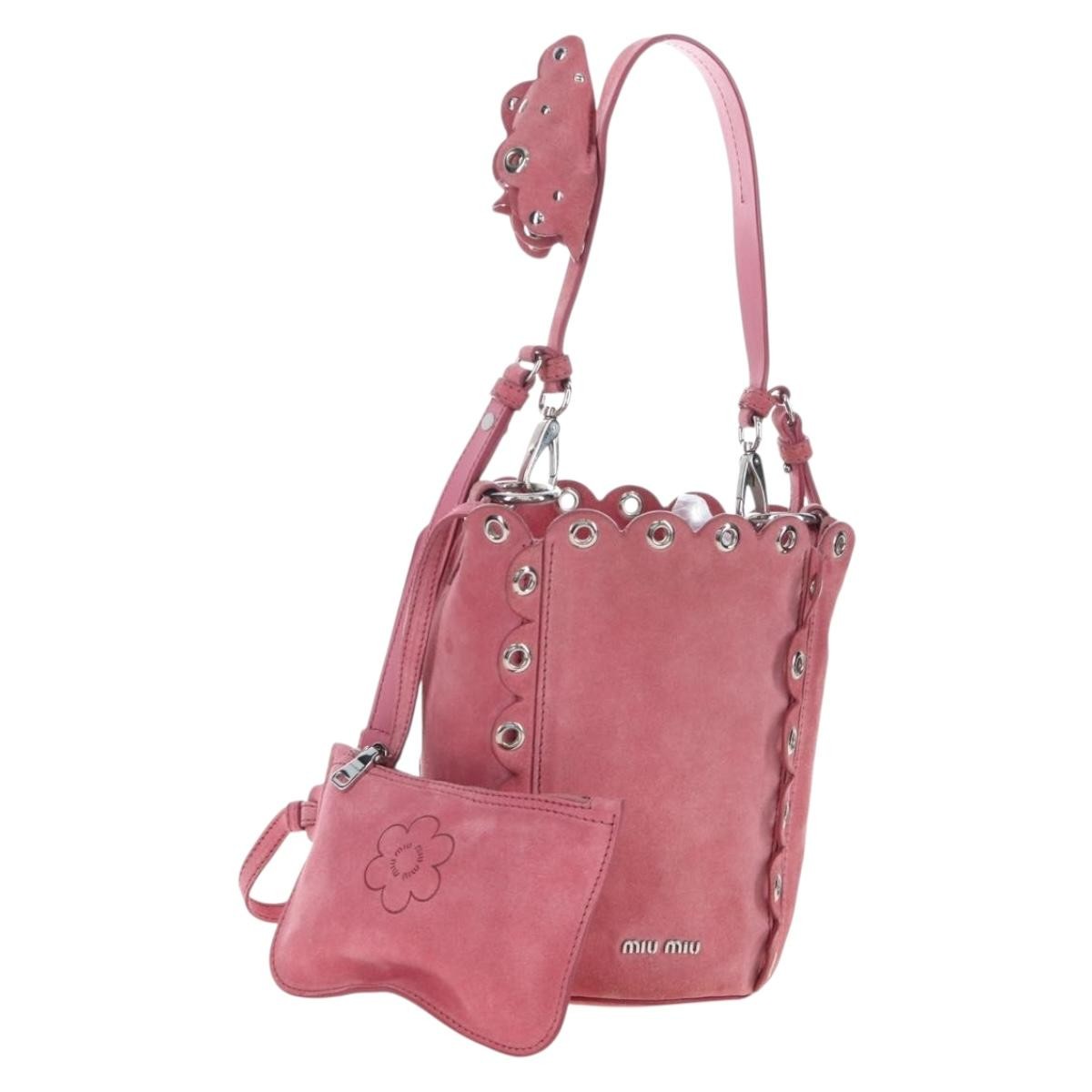 Miu Miu Convertible Bucket Leather with Applique, Pink, Suede, Handbag