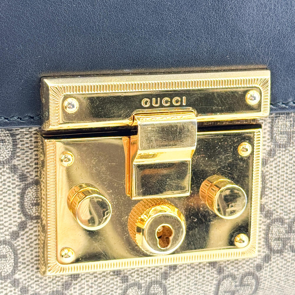 Gucci Padlock Top Handle GG Coated Canvas and Leather, Black, Canvas, Handbag