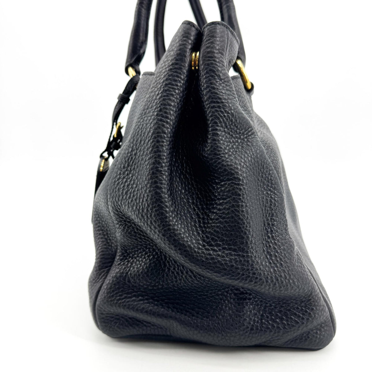 Prada Convertible Open Leather, Black, Leather, Tote Bag