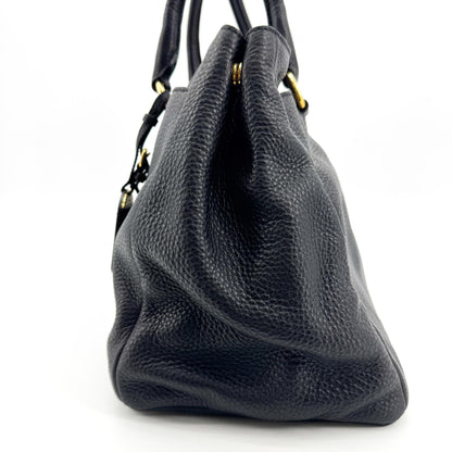 Prada Convertible Open Leather, Black, Leather, Tote Bag