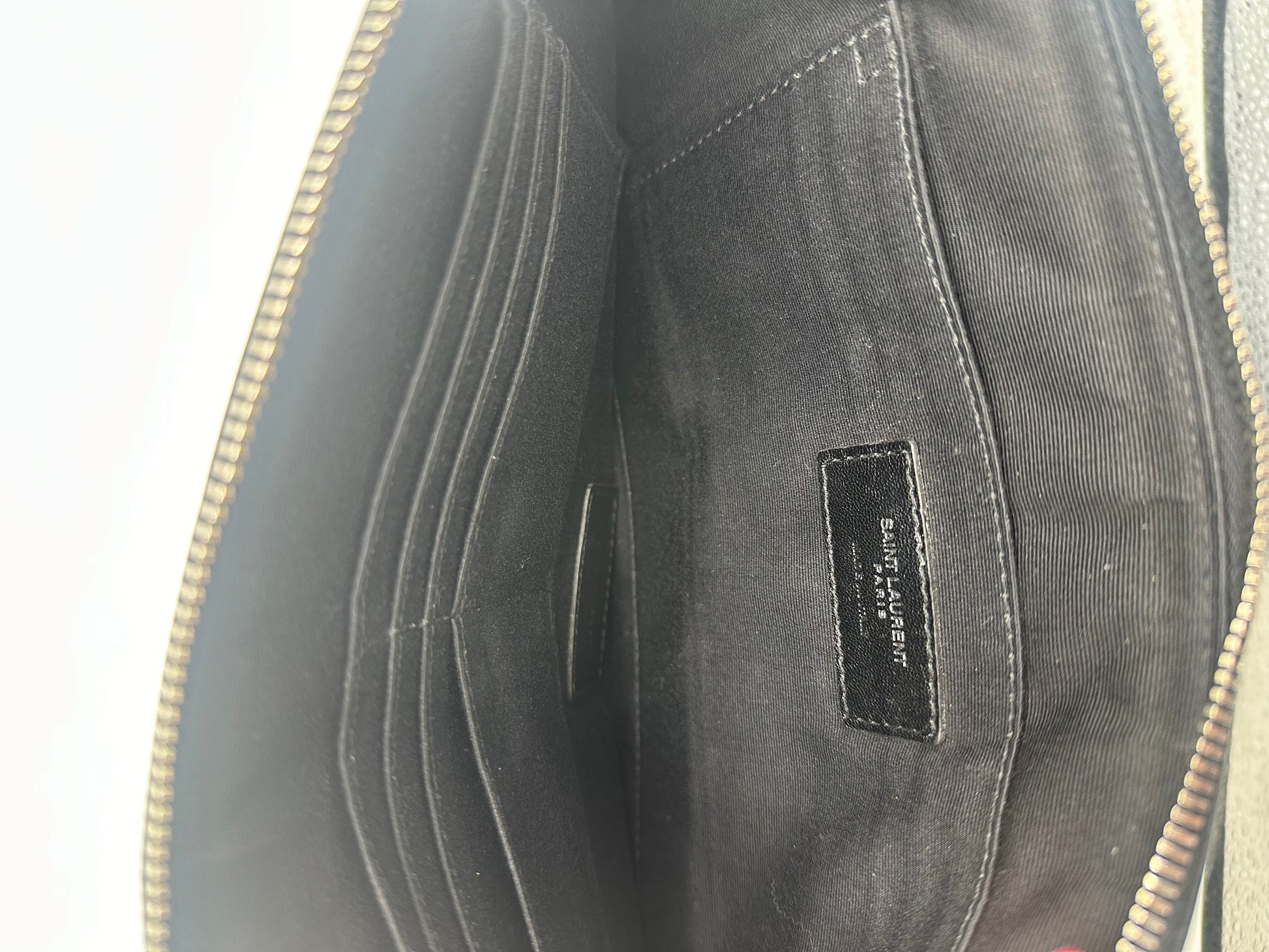 Saint Laurent Zip Pouch Leather, Black, Leather, Clutch