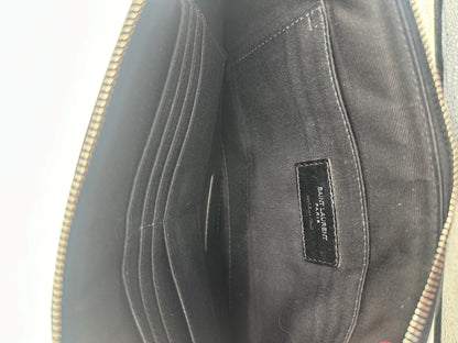 Saint Laurent Zip Pouch Leather, Black, Leather, Clutch