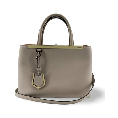 Fendi 2Jours Leather, Gray, Leather, Handbag