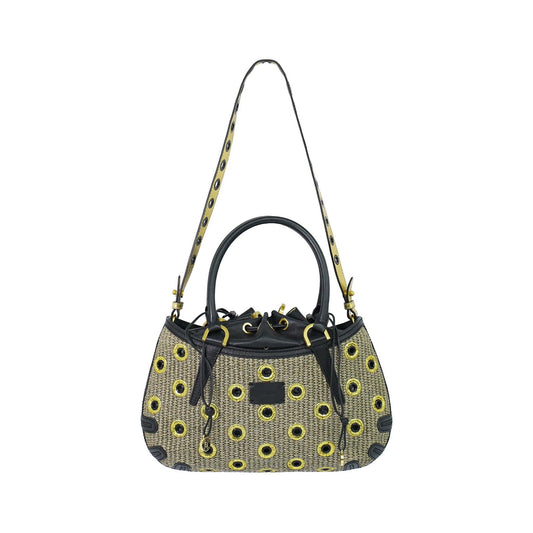 Fendi B. Fab Convertible Tote Grommet Embellished Raffia, Beige, Leather, Handbag