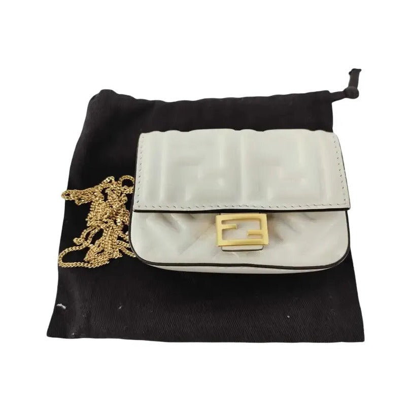 Fendi Baguette Bag Charm Leather, White, Leather, Clutch