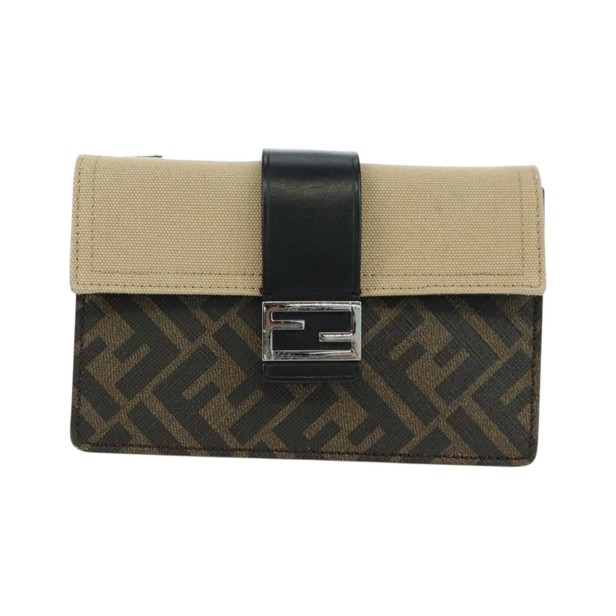 Fendi Baguette Zucca Canvas with Leather, Brown, Canvas, Crossbody Bag