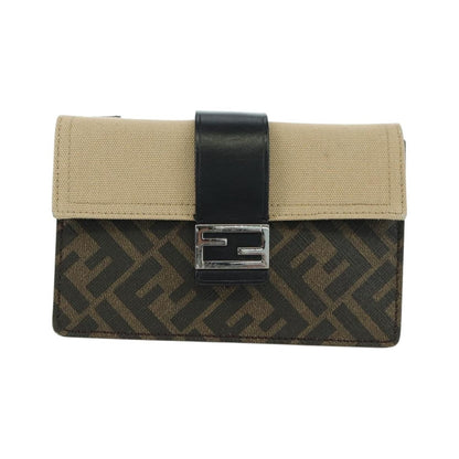 Fendi Baguette Zucca Canvas with Leather, Brown, Canvas, Crossbody Bag