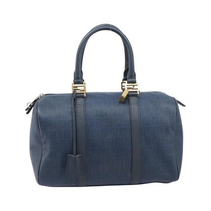 Fendi Boston Zucchino Coated Canvas, Navy, Canvas, Handbag