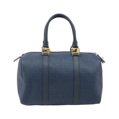 Fendi Boston Zucchino Coated Canvas, Navy, Canvas, Handbag