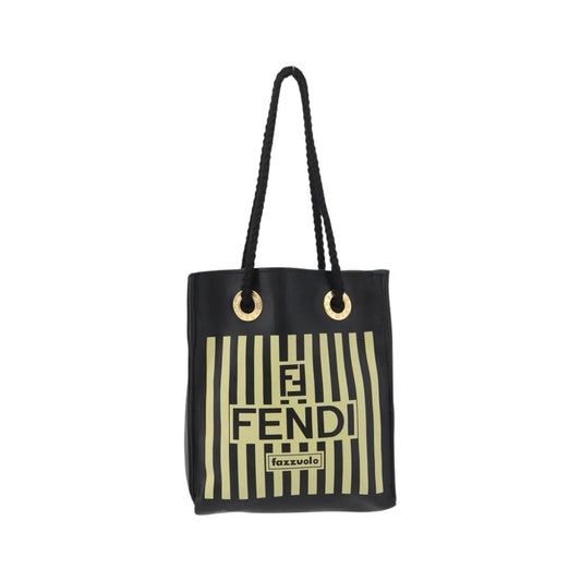 Fendi Fazzuolo Leather, Black, Polyester, Tote Bag