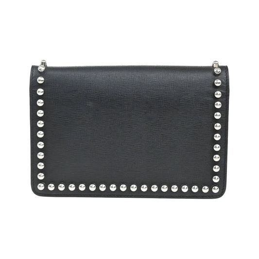 Fendi Karlito Wallet on Chain Studded Saffiano Leather, Black, Leather, Shoulder Bag