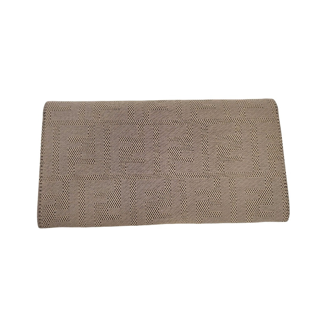 Fendi Logo Continental Leather, Beige, Canvas, Wallet