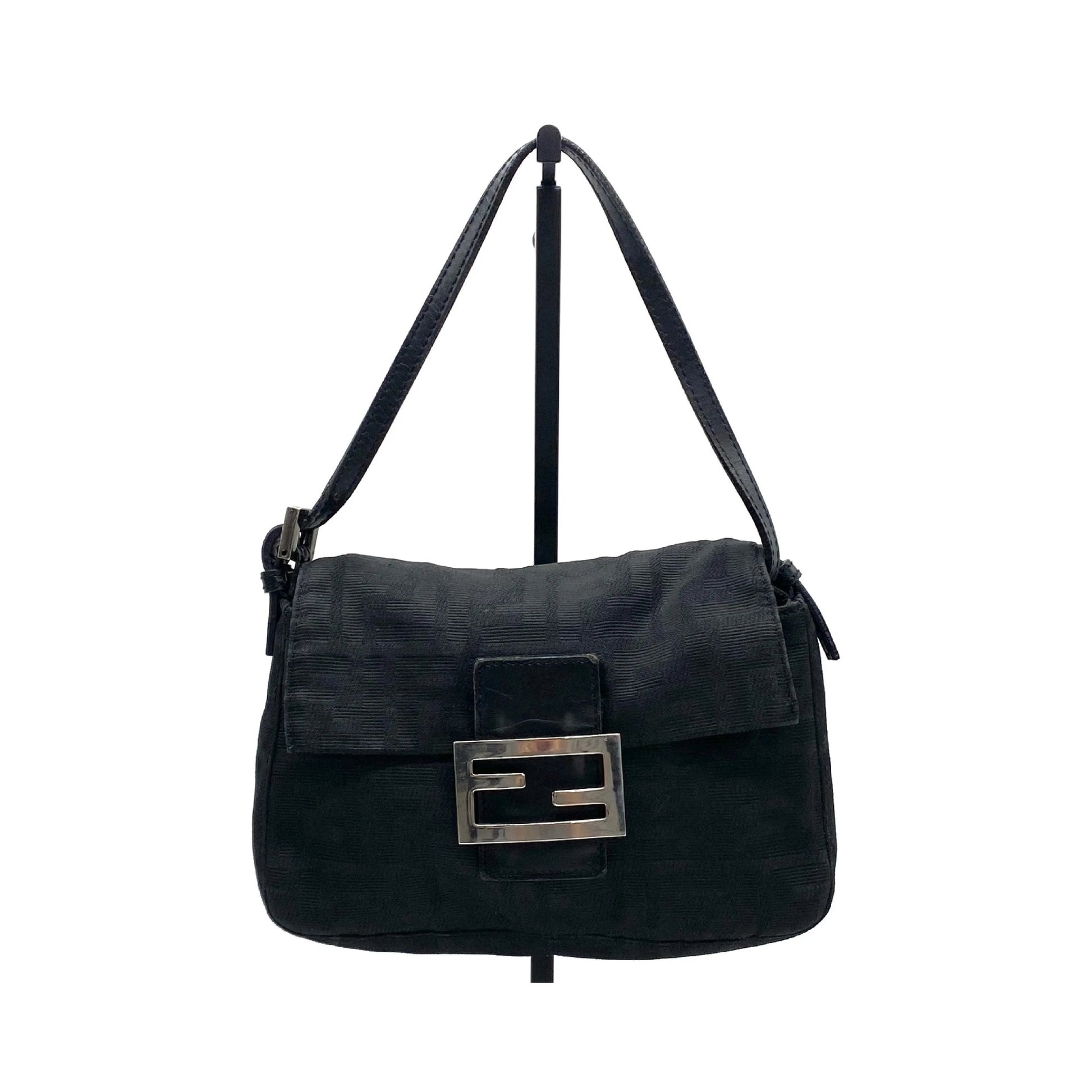 Fendi Mamma Baguette Canvas, Black, Canvas, Handbag