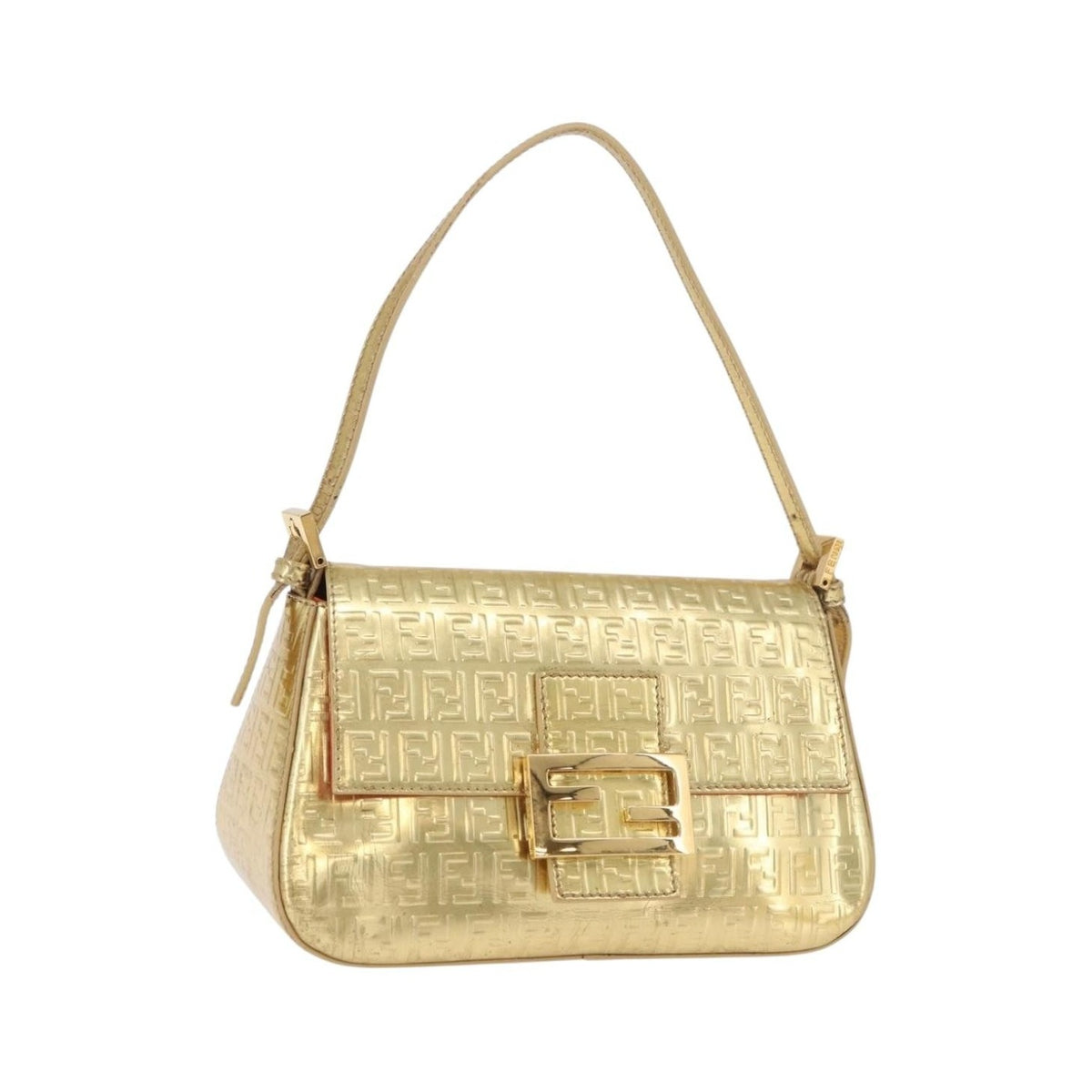 Fendi Mamma Baguette Zucchino canvas, Gold, Canvas, Shoulder Bag