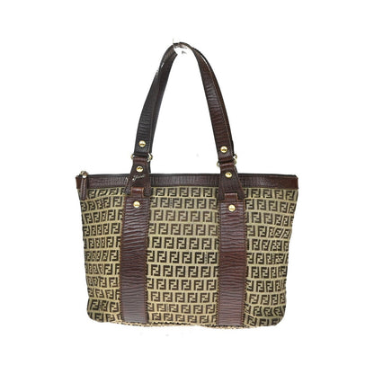 Fendi Open Zucchino Canvas, Beige, Canvas, Tote Bag