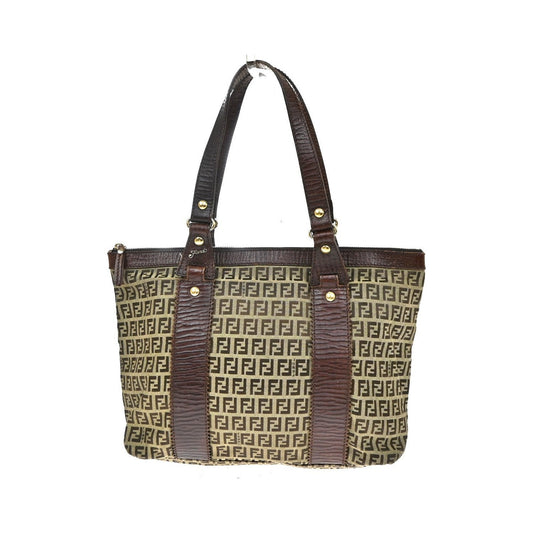 Fendi Open Zucchino Canvas, Beige, Canvas, Tote Bag