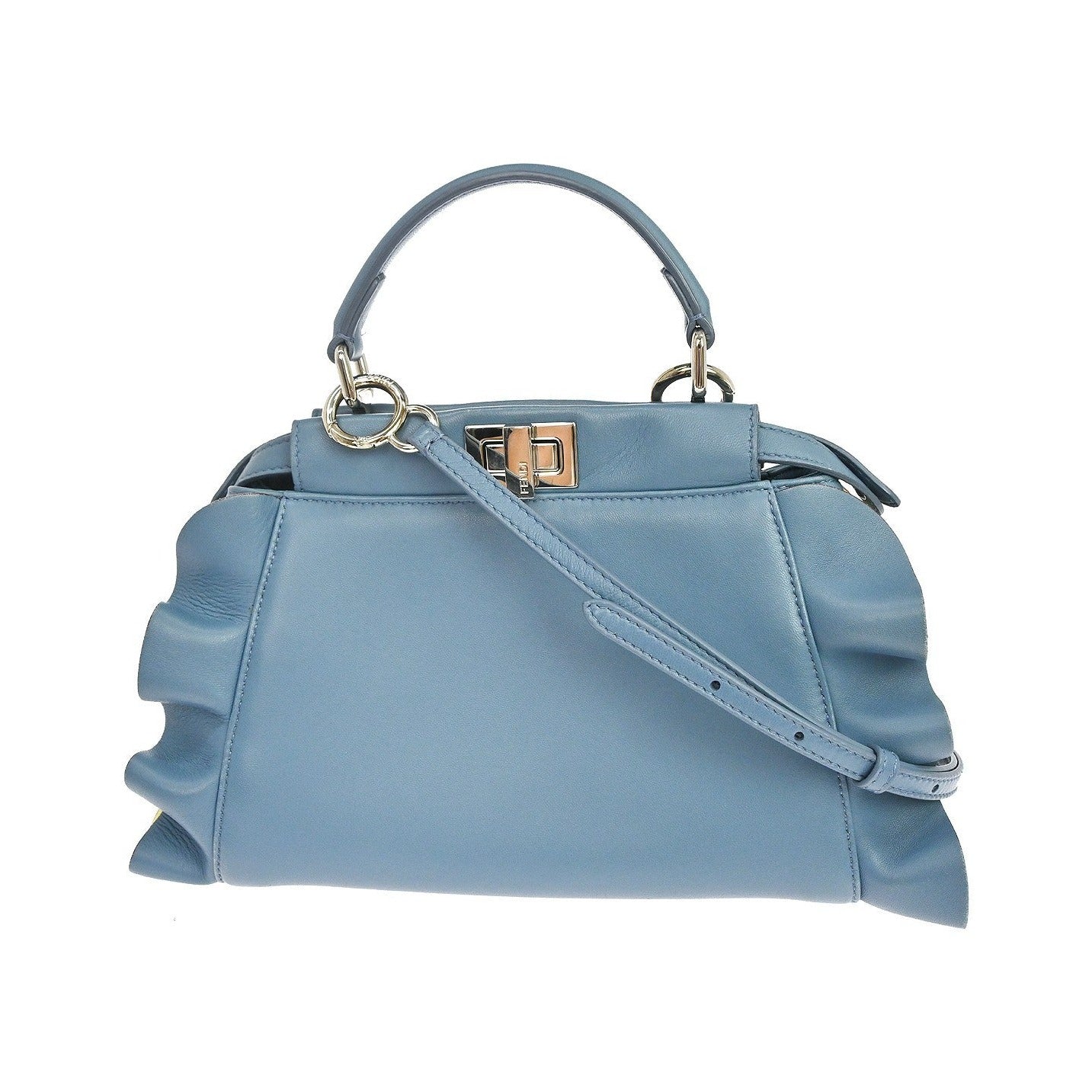 Fendi Peekaboo Leather, Blue, Leather, Handbag