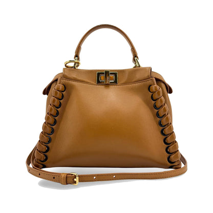 Fendi Peekaboo Whipstitch Leather, Brown, Leather, Handbag