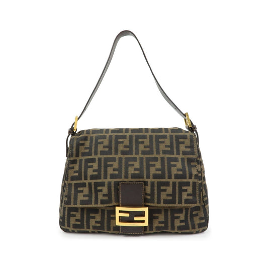 Fendi Round Flap Baguette Zucca Canvas, Brown, Canvas, Shoulder Bag