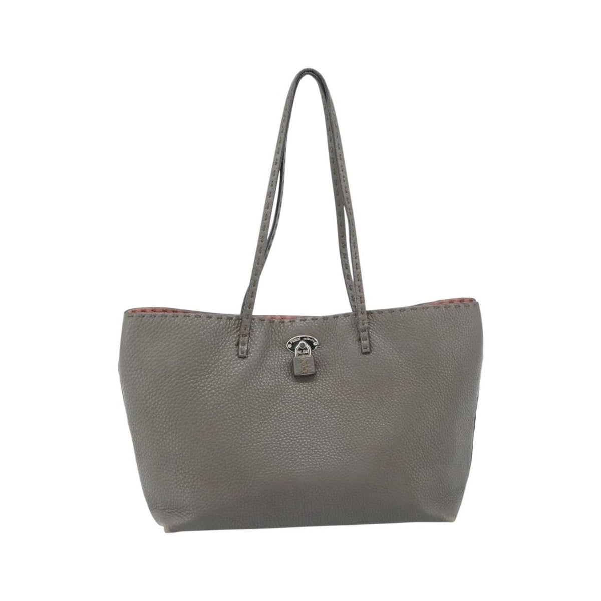 Fendi Selleria Carla Leather, Gray, Leather, Tote Bag