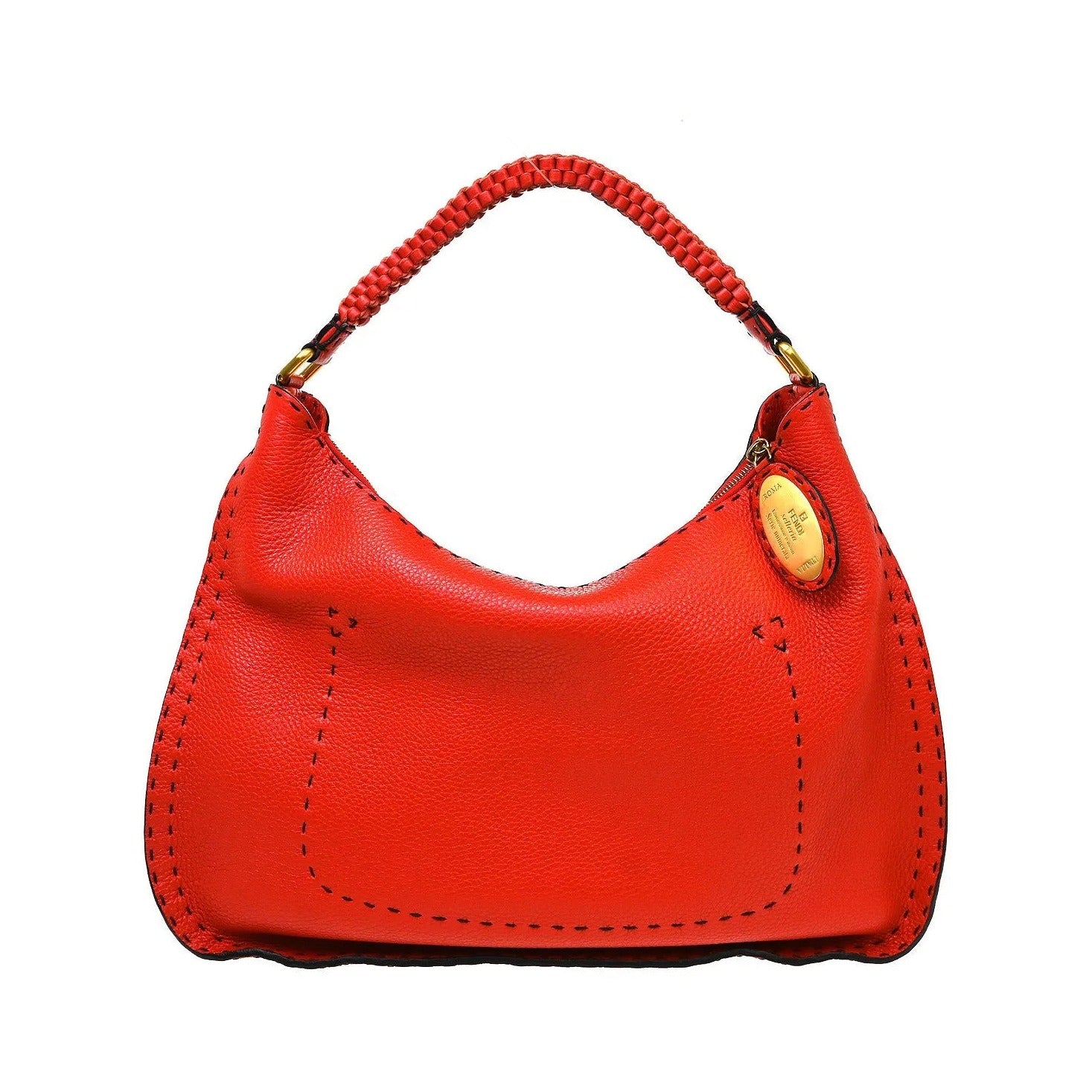 Fendi Selleria Logo Hobo Leather, Red, Leather, Handbag
