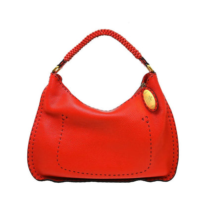 Fendi Selleria Logo Hobo Leather, Red, Leather, Handbag