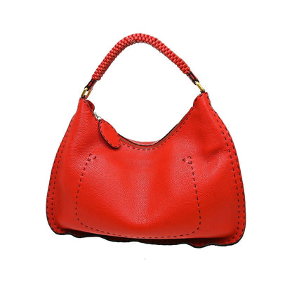Fendi Selleria Logo Hobo Leather, Red, Leather, Handbag