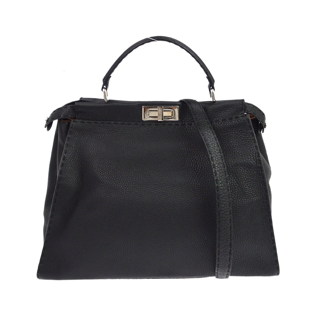 Fendi Selleria Peekaboo Leather, Black, Leather, Handbag