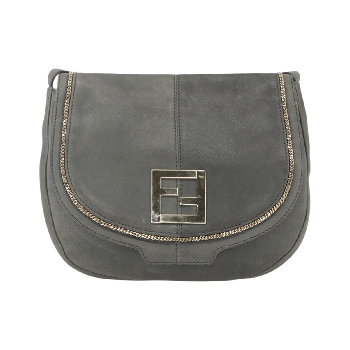 Fendi Shoulder Leather, Gray, Leather, Shoulder Bag