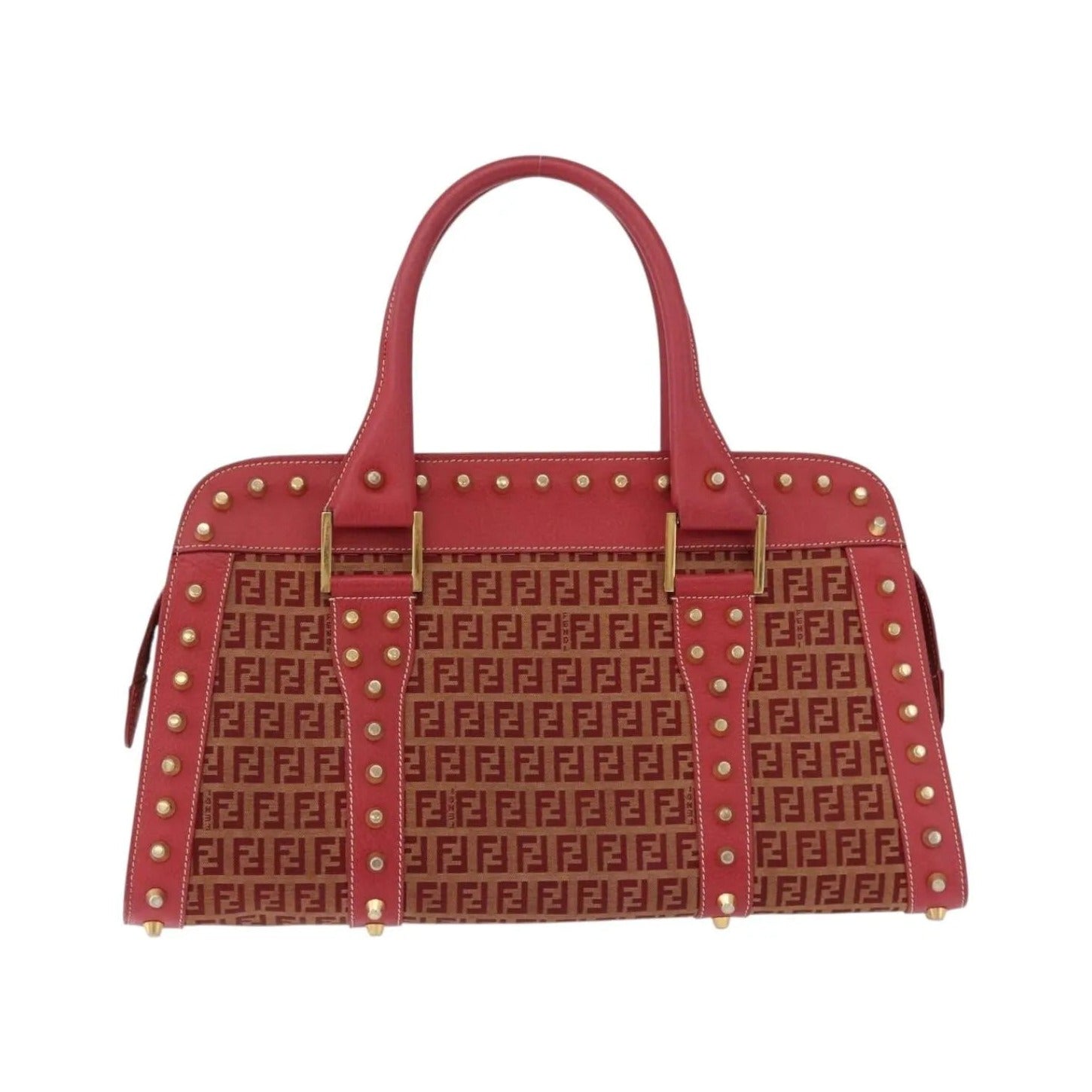 Fendi Studded Handle canvas, Red, Canvas, Handbag