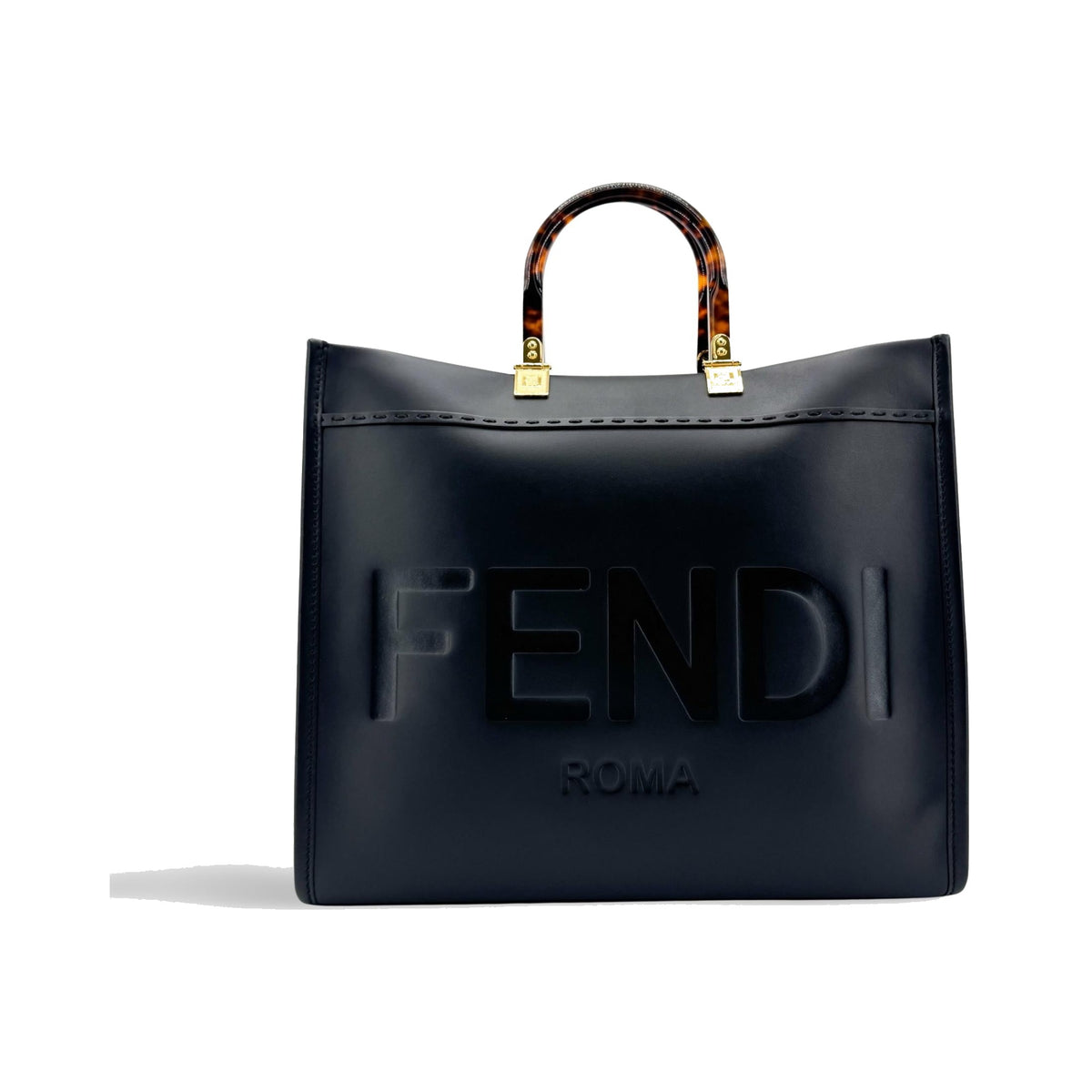 Fendi Sunshine Shopper Leather, Black, Leather, Tote Bag