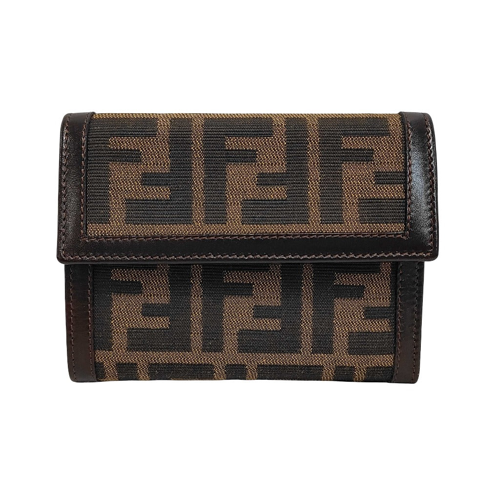 Fendi Trifold Flap Zucca Canvas, Brown, Canvas, Wallet