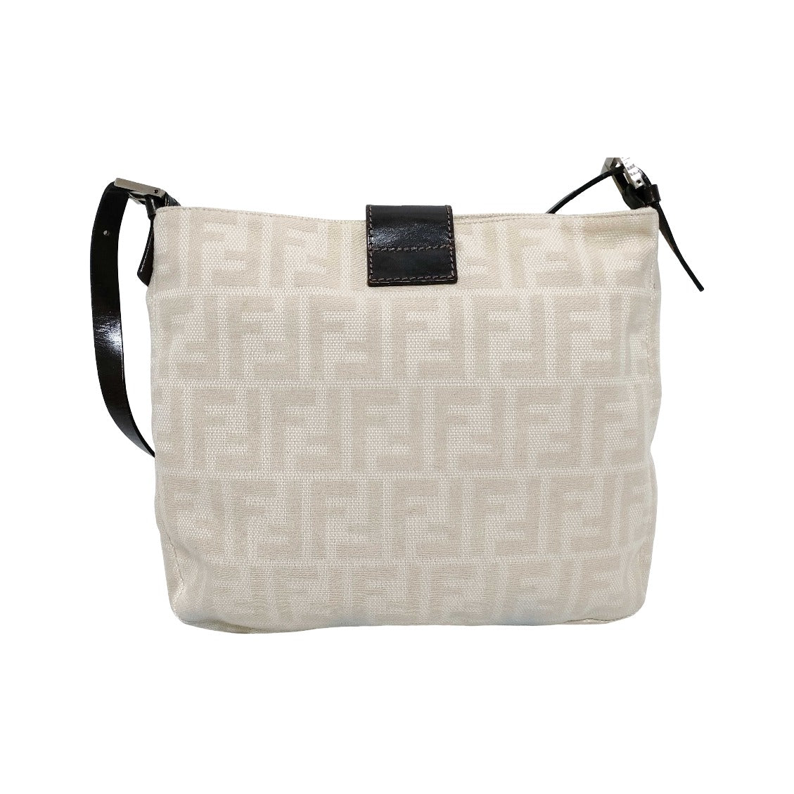 Fendi Vintage FF Belted Hobo Canvas, Beige, Canvas, Shoulder Bag