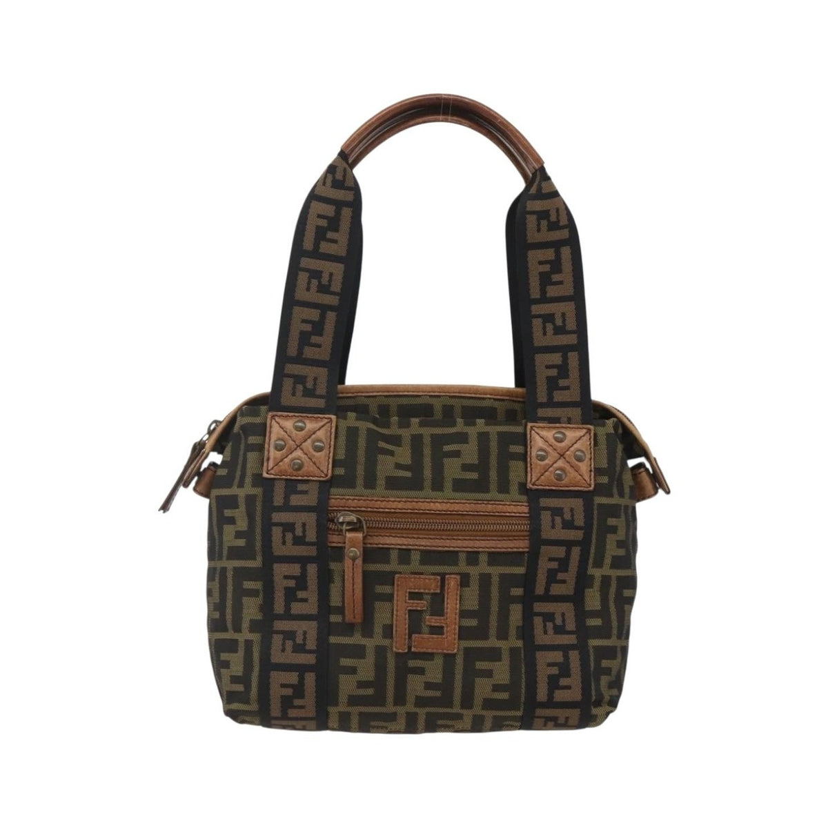 Fendi Vintage FF Zip Zucca Canvas, Brown, Canvas, Tote Bag