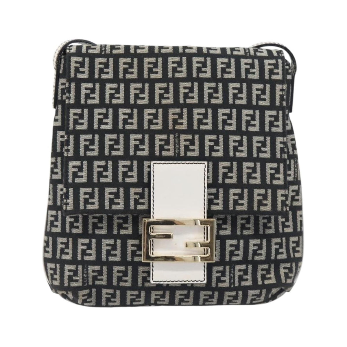 Fendi Vintage Flap Zucchino Canvas, Black, Canvas, Crossbody Bag