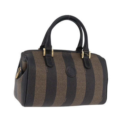Fendi Vintage Pequin Boston Coated Canvas, Brown, Canvas, Handbag
