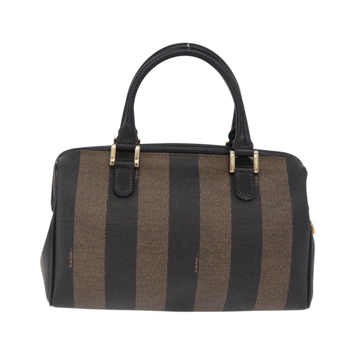 Fendi Vintage Pequin Boston Coated Canvas, Brown, Canvas, Handbag