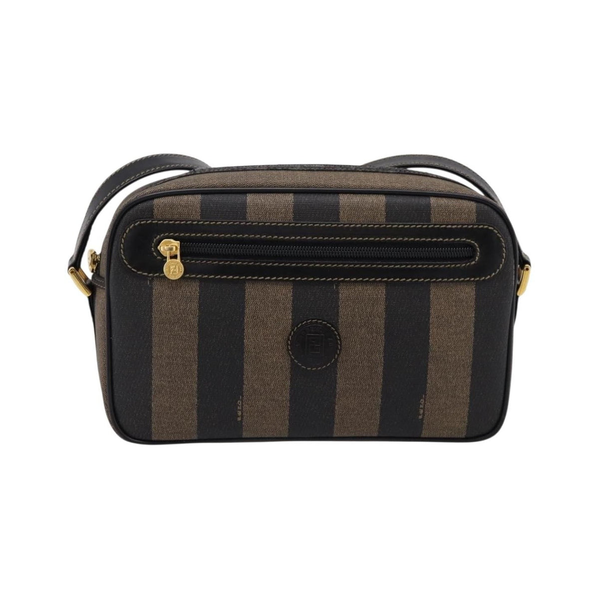 Fendi Vintage Pequin Front Pocket Coated Canvas, Brown, Canvas, Crossbody Bag