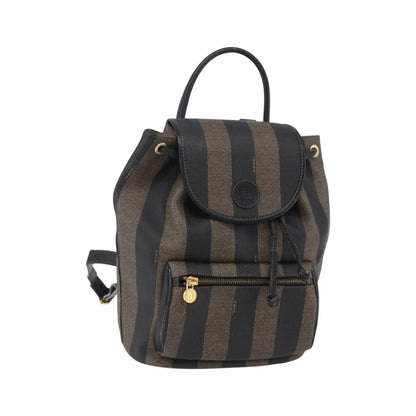 Fendi Vintage Pequin Logo Coated Canvas, Brown, Canvas, Backpack