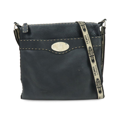 Fendi Vintage Selleria Zip Messenger Leather, Black, Leather, Handbag